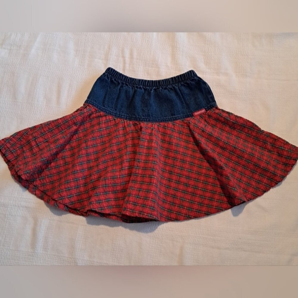 Oshkosh girls size 5 jean top, plaid red, green white and blue, Vintage
